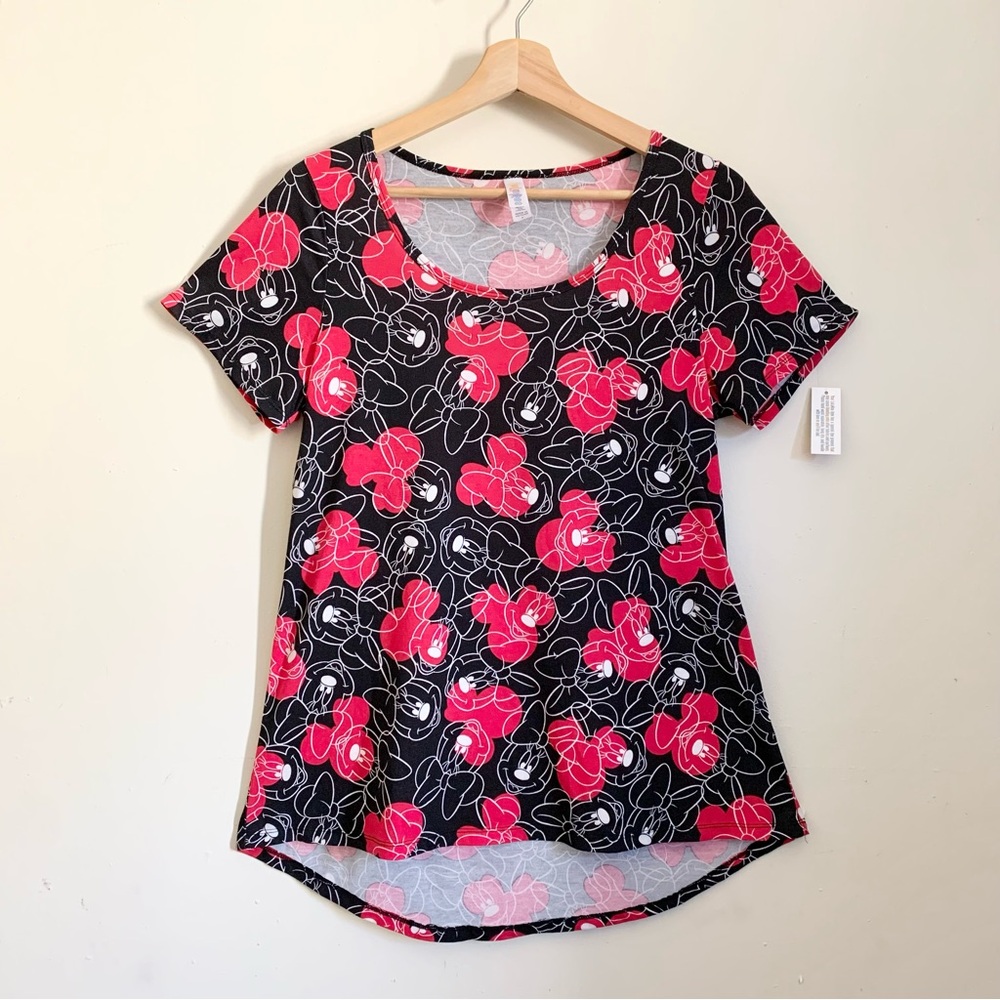 ❤️ 3/30 LulaRoe Black Red Minnie Mouse Crew neck Short Sleeves Tee US Small